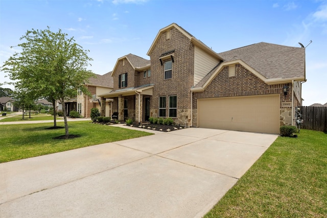 15002 House Martin Ln, Cypress, TX 77429 - view of front of property featuring an attached garage, concrete driveway, roof with shingles, brick siding, and stone siding