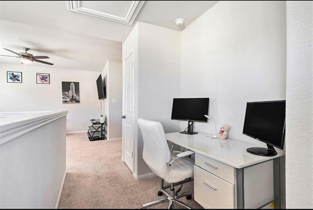 23523 Montague Dr, Spring, TX 77373 - carpeted office with baseboards, a ceiling fan, and attic access