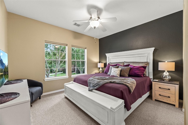 3707 Doyle Ct, Missouri City, TX 77459 - bedroom with light colored carpet, ceiling fan, and baseboards