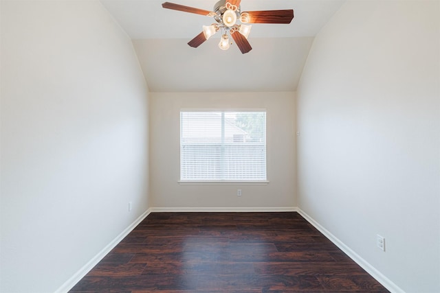 2630 Sable Ridge Ln, Katy, TX 77494 - unfurnished room with dark wood-style floors, a ceiling fan, baseboards, and vaulted ceiling