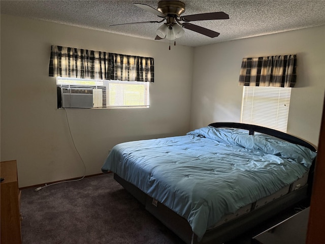 7719 County Road 233, Centerville, TX 75833 - carpeted bedroom featuring a textured ceiling, ceiling fan, and cooling unit