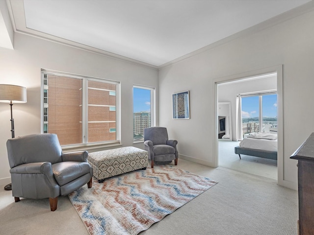 2520 Robinhood St Unit 1012, Houston, TX 77005 - sitting room with carpet flooring, baseboards, and ornamental molding