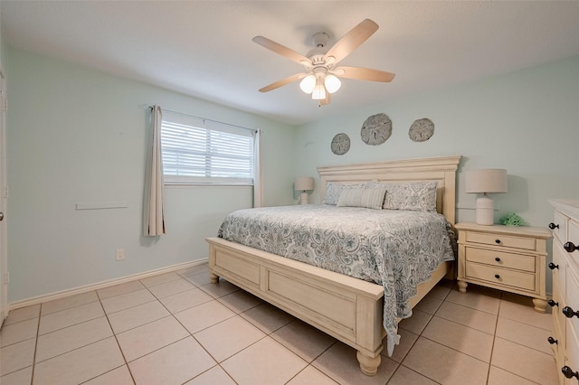 1717 22nd St, Galveston, TX 77550 - bedroom featuring light tile patterned floors, a ceiling fan, and baseboards