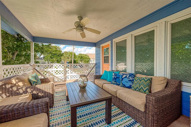 1717 22nd St, Galveston, TX 77550 - view of patio / terrace with outdoor lounge area and a ceiling fan