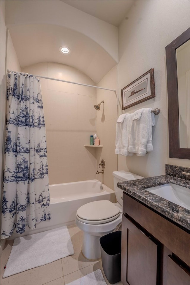 242 E 28th St, Houston, TX 77008 - full bath with vanity, toilet, shower / bathtub combination with curtain, and tile patterned flooring