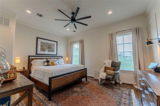 242 E 28th St, Houston, TX 77008 - bedroom featuring multiple windows, hardwood / wood-style floors, recessed lighting, baseboards, and crown molding