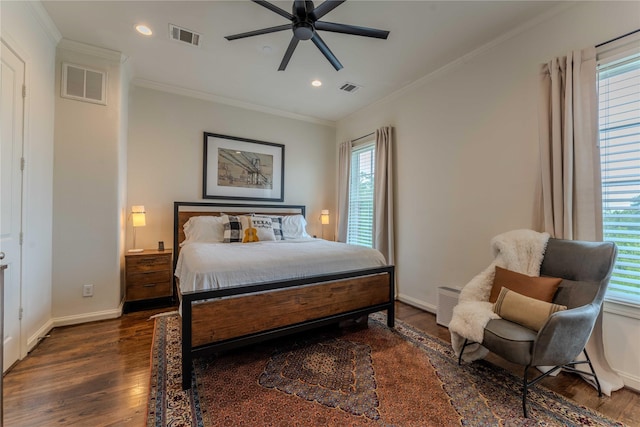 242 E 28th St, Houston, TX 77008 - bedroom featuring multiple windows, wood finished floors, baseboards, crown molding, and recessed lighting