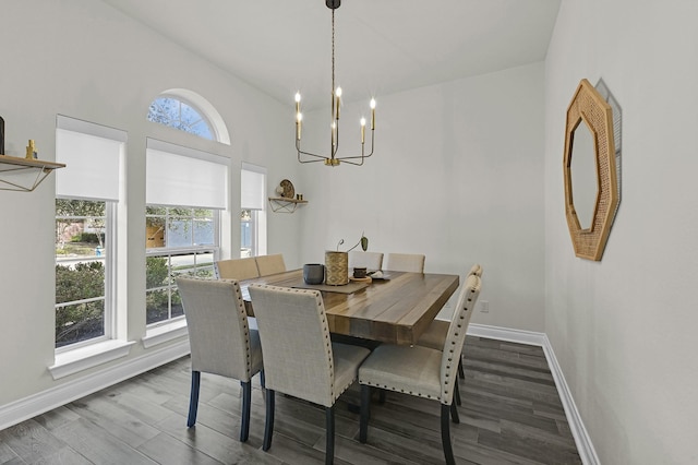 16819 Talisker Dr, Richmond, TX 77407 - dining space featuring a chandelier, dark wood-type flooring, and baseboards