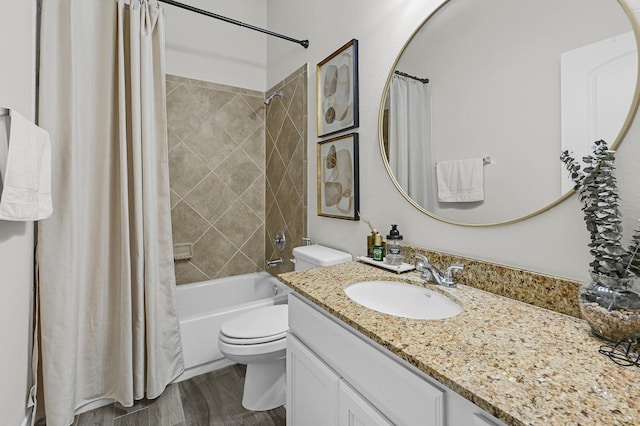 16819 Talisker Dr, Richmond, TX 77407 - full bathroom with vanity, toilet, and shower / bath combination with curtain