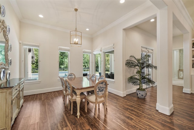 2314 Red Fox Dr, Missouri City, TX 77459 - dining area featuring dark wood-style flooring, recessed lighting, baseboards, and crown molding