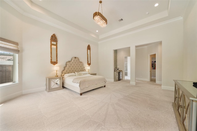 2314 Red Fox Dr, Missouri City, TX 77459 - bedroom with a raised ceiling, light colored carpet, recessed lighting, and baseboards