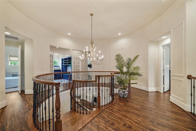 2314 Red Fox Dr, Missouri City, TX 77459 - corridor with an upstairs landing, wood finished floors, baseboards, and recessed lighting