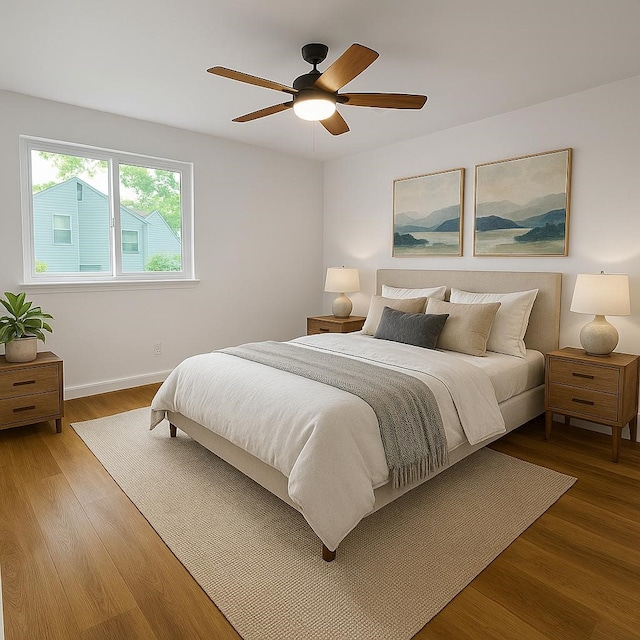 11731 Lakeside Place Dr, Houston, TX 77077 - bedroom featuring baseboards, wood finished floors, and ceiling fan