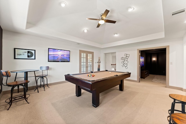 82 Valera Ridge Dr, Spring, TX 77389 - rec room with a raised ceiling, light colored carpet, and baseboards