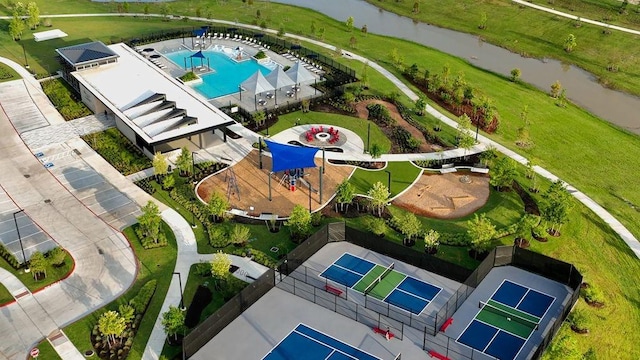21910 Wycombe Terrace Way, Cypress, TX 77433 - drone / aerial view of a pool and a large body of water