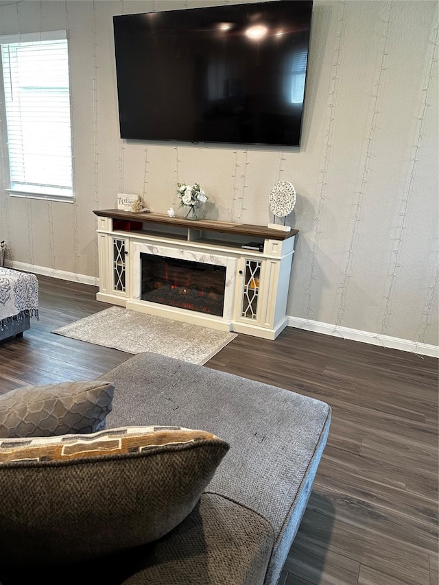 13556 Bowfin Dr, Conroe, TX 77384 - living room with wood finished floors, baseboards, and a premium fireplace