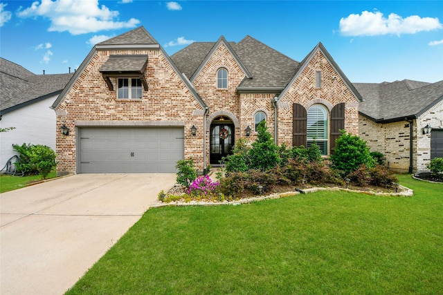 23619 Bottlebrush Terrace Trl, Katy, TX 77493 - view of front of house featuring brick siding, a shingled roof, a front yard, and driveway