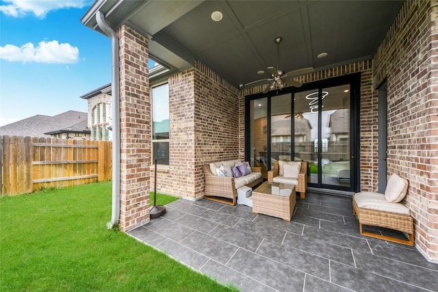23619 Bottlebrush Terrace Trl, Katy, TX 77493 - view of patio / terrace featuring ceiling fan and an outdoor hangout area