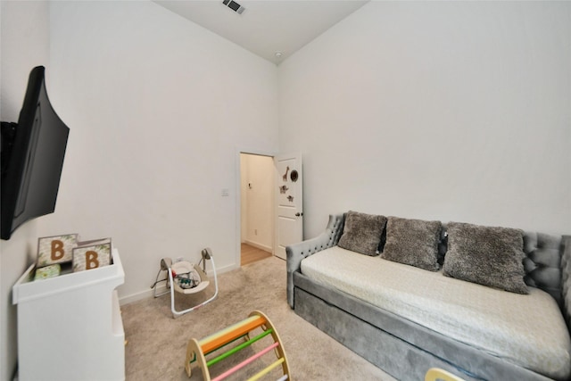 23619 Bottlebrush Terrace Trl, Katy, TX 77493 - carpeted living room featuring high vaulted ceiling and baseboards