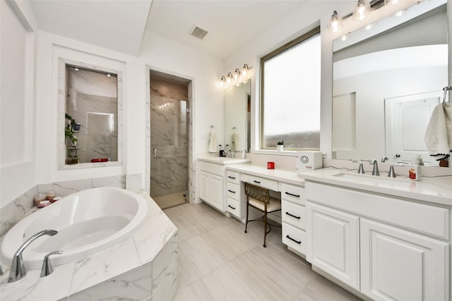 23619 Bottlebrush Terrace Trl, Katy, TX 77493 - full bath with a marble finish shower, a garden tub, and vanity