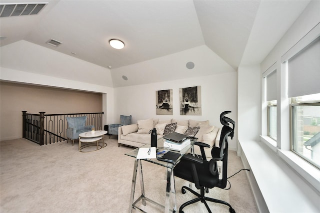 23619 Bottlebrush Terrace Trl, Katy, TX 77493 - carpeted home office with vaulted ceiling and baseboards