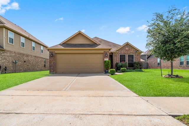 15111 Raffia Leaves Way, Houston, TX 77090 - view of front of house featuring brick siding, a front lawn, a garage, driveway, and roof with shingles