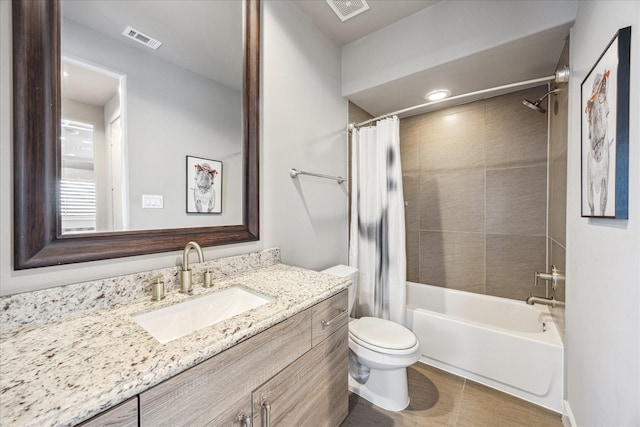 2707 Rusk St, Houston, TX 77003 - bathroom with toilet, vanity, shower / tub combo, and tile patterned floors
