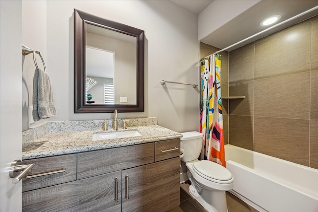 2707 Rusk St, Houston, TX 77003 - bathroom featuring vanity, toilet, and shower / tub combo with curtain
