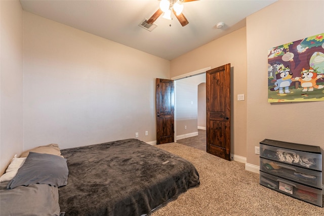 2323 Foley Rd, Crosby, TX 77532 - bedroom with carpet floors, vaulted ceiling, and a ceiling fan