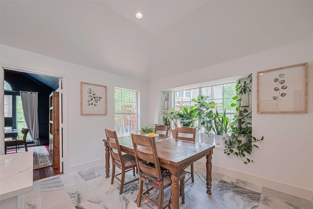 22 Tallow Hill Pl, Spring, TX 77382 - dining room featuring baseboards, lofted ceiling, and recessed lighting