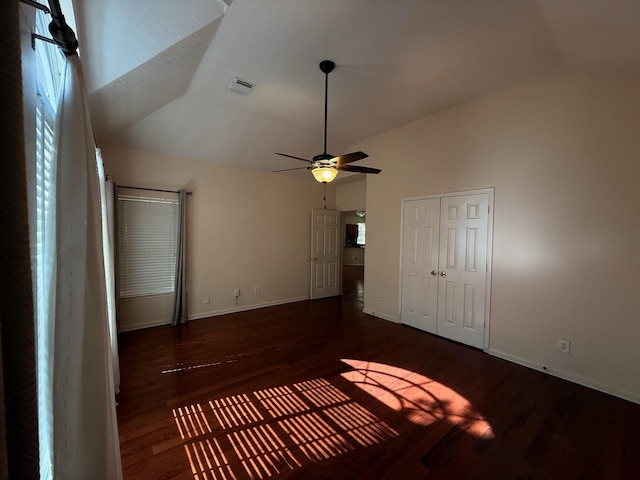 9619 Therrell Dr, Houston, TX 77064 - unfurnished bedroom with vaulted ceiling, wood finished floors, baseboards, and a ceiling fan