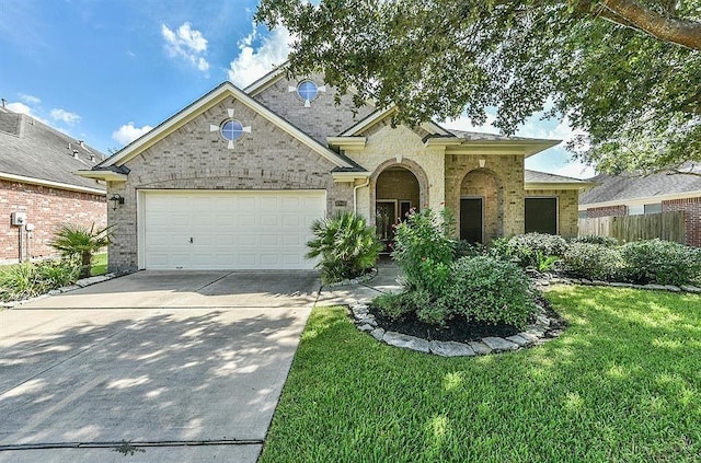 4907 Sundance Hollow Ln, Katy, TX 77494 - french provincial home featuring concrete driveway, an attached garage, and brick siding