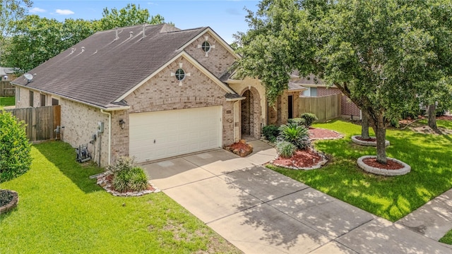 4907 Sundance Hollow Ln, Katy, TX 77494 - view of front of property featuring an attached garage, concrete driveway, brick siding, and roof with shingles