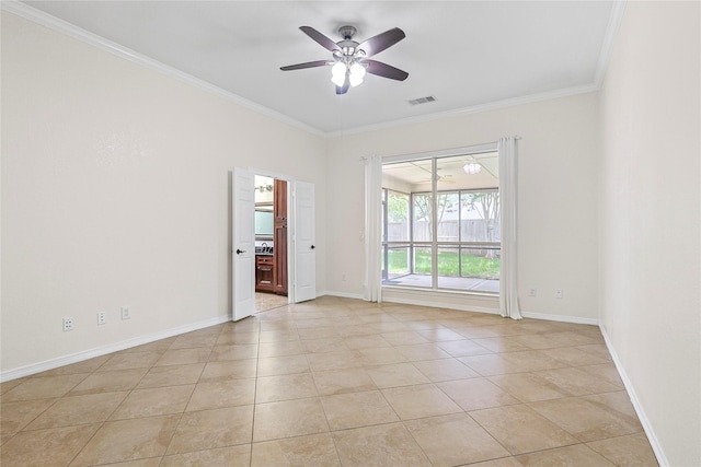 4907 Sundance Hollow Ln, Katy, TX 77494 - unfurnished room with ornamental molding, a ceiling fan, and light tile patterned floors