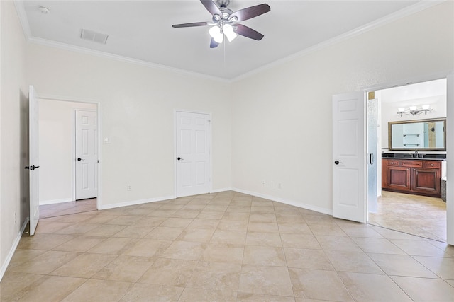 4907 Sundance Hollow Ln, Katy, TX 77494 - spare room with ornamental molding, ceiling fan, and light tile patterned floors
