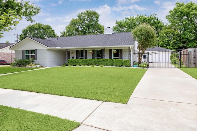 5211 Briarbend Dr, Houston, TX 77035 - ranch-style home with a gate, brick siding, driveway, a chimney, and roof with shingles