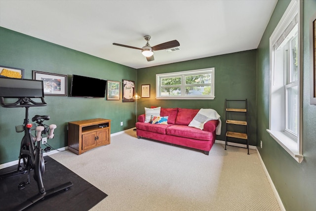 5211 Briarbend Dr, Houston, TX 77035 - carpeted living area with ceiling fan and baseboards