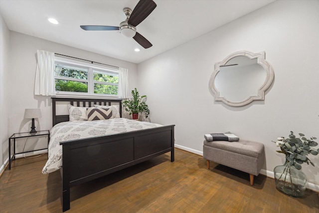 5211 Briarbend Dr, Houston, TX 77035 - bedroom featuring baseboards, wood finished floors, recessed lighting, and ceiling fan