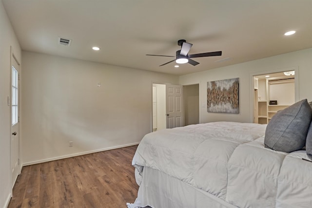 6326 Bayonne Dr, Spring, TX 77389 - bedroom with wood finished floors, recessed lighting, baseboards, and ceiling fan