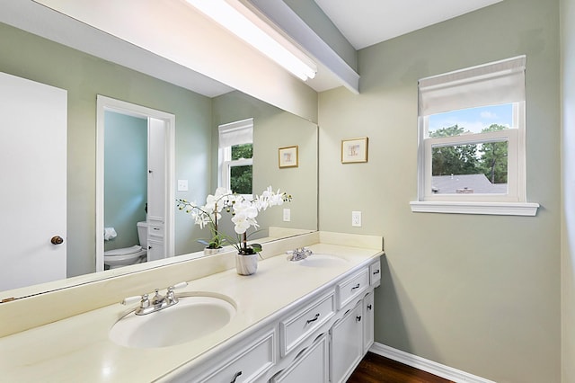 7514 Renmark Ln, Houston, TX 77070 - full bathroom with double vanity and wood finished floors