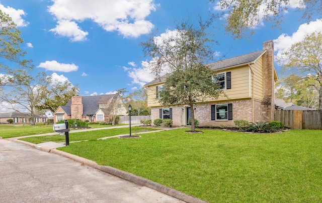 7514 Renmark Ln, Houston, TX 77070 - colonial inspired home with brick siding, a chimney, and a residential view