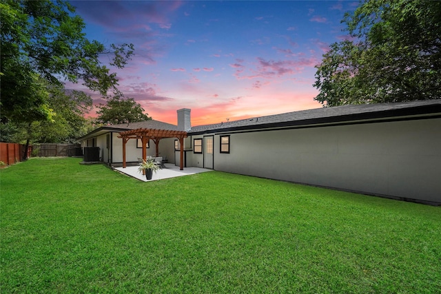 701 W 39th St, Houston, TX 77018 - back of property featuring a pergola, a patio, a chimney, and central air condition unit