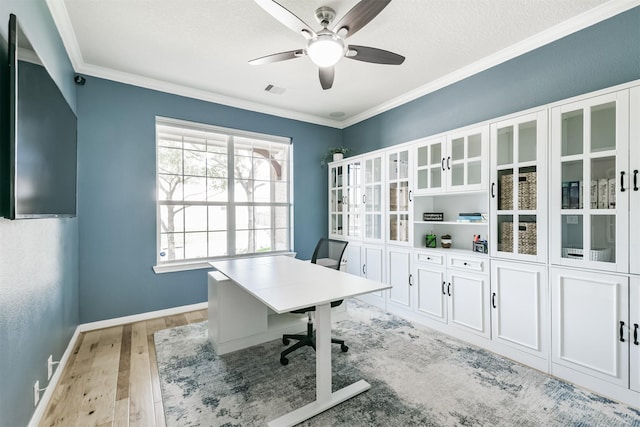 16802 Cherokee Lake Ln, Houston, TX 77044 - office space with a ceiling fan, light wood finished floors, crown molding, and baseboards