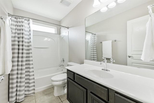 16802 Cherokee Lake Ln, Houston, TX 77044 - bathroom featuring shower / tub combo with curtain, toilet, vanity, and tile patterned flooring
