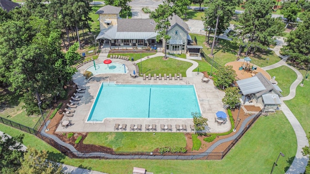 16802 Cherokee Lake Ln, Houston, TX 77044 - drone / aerial view of a pool