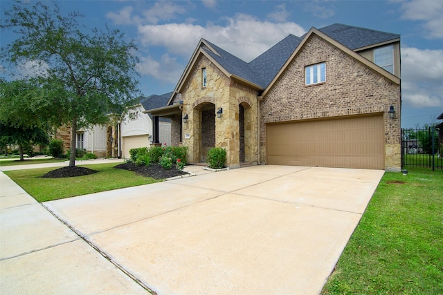 4926 Thunder Creek Ln, Sugar Land, TX 77479 - view of front of property featuring stone siding, concrete driveway, a garage, and roof with shingles