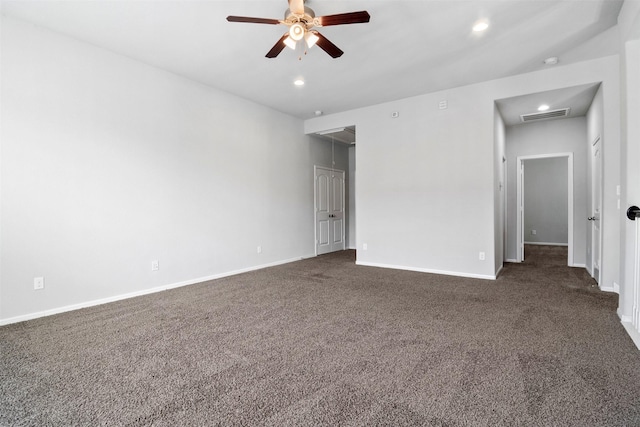 4926 Thunder Creek Ln, Sugar Land, TX 77479 - spare room with a ceiling fan, dark colored carpet, attic access, baseboards, and recessed lighting