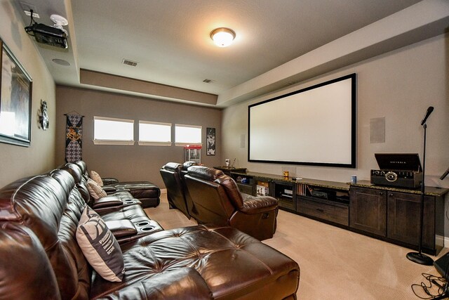 29016 Concan Crossing Ct, Katy, TX 77494 - cinema room featuring light colored carpet and a tray ceiling