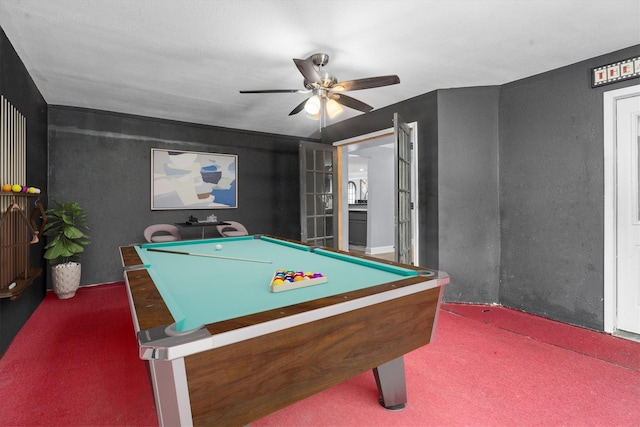 1406 Grand Valley Dr, Houston, TX 77090 - playroom with carpet floors, ceiling fan, and pool table