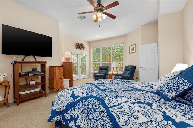 7419 Lorna Rd, Montgomery, TX 77316 - bedroom featuring carpet, access to outside, french doors, and a ceiling fan